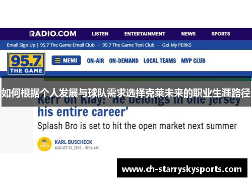 如何根据个人发展与球队需求选择克莱未来的职业生涯路径